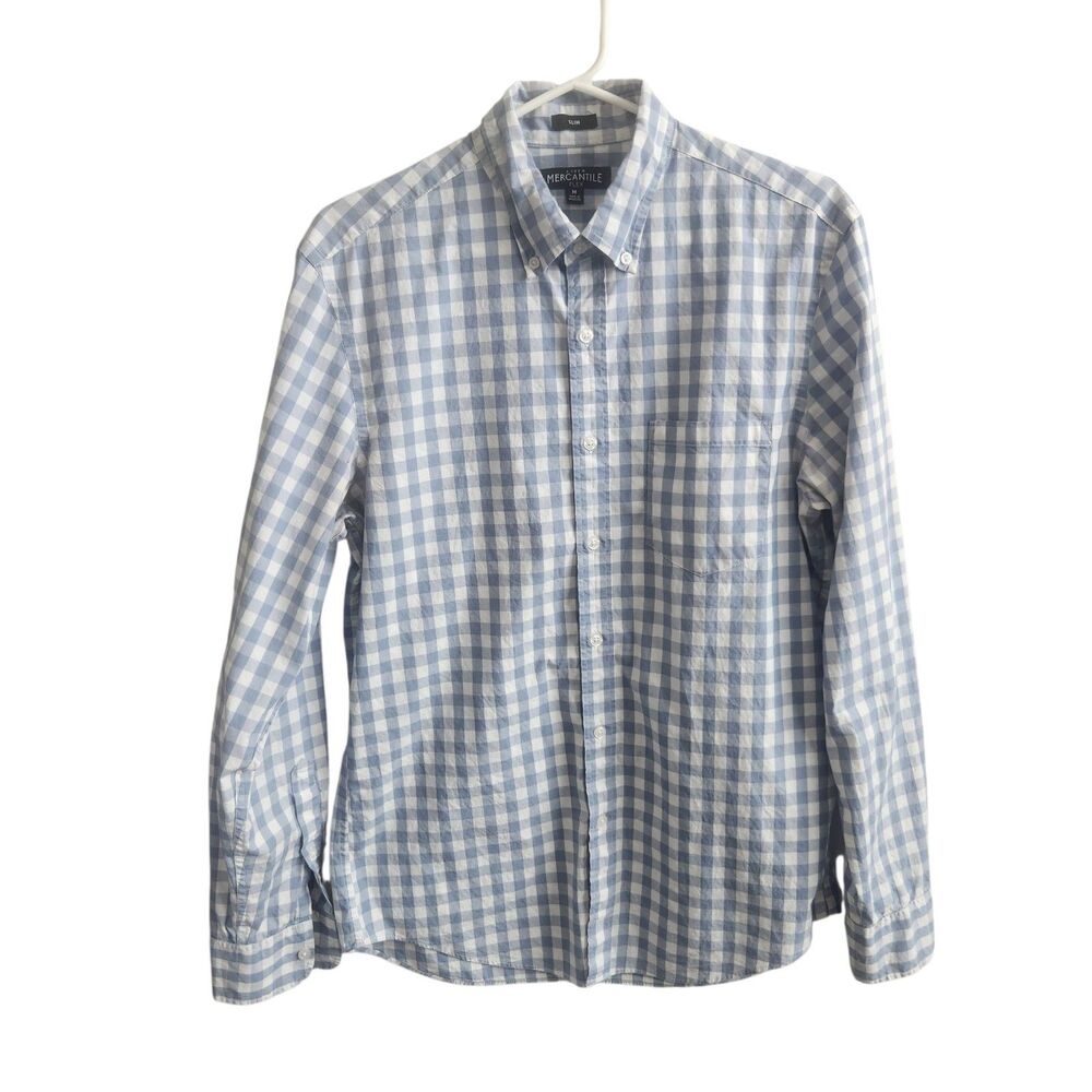 J Crew Mercantile Mens Slim Fit Flex Gingham Shirt-Blue/White-Business Casual-M
